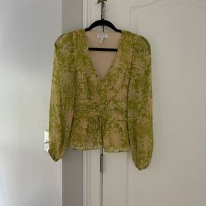 Floral Green V-Neck Blouse